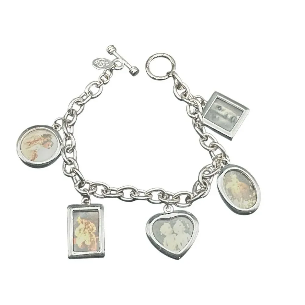 Vintage Premier Designs Photo Charm Bracelet silver tone